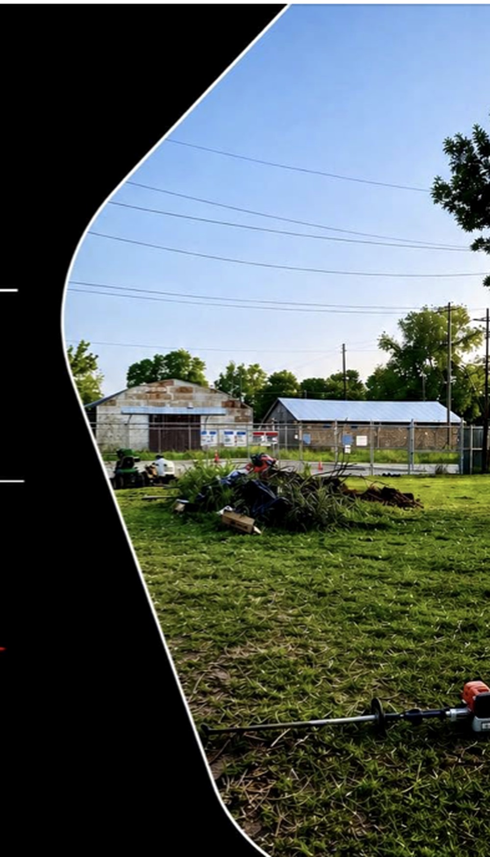 Property maintenance work by Akumen Home & Land with a cleared lawn and trimming equipment